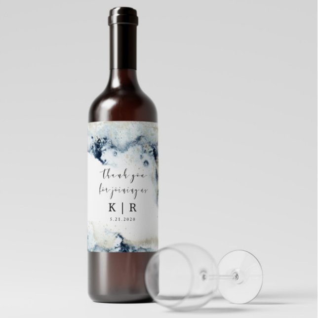 Watercolor Waves and Sand Monogram Wine Label Set (Creator Uploaded)