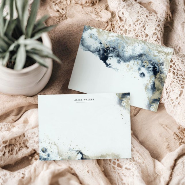 Watercolor Waves and Sand Stationery Note Card (Creator Uploaded)