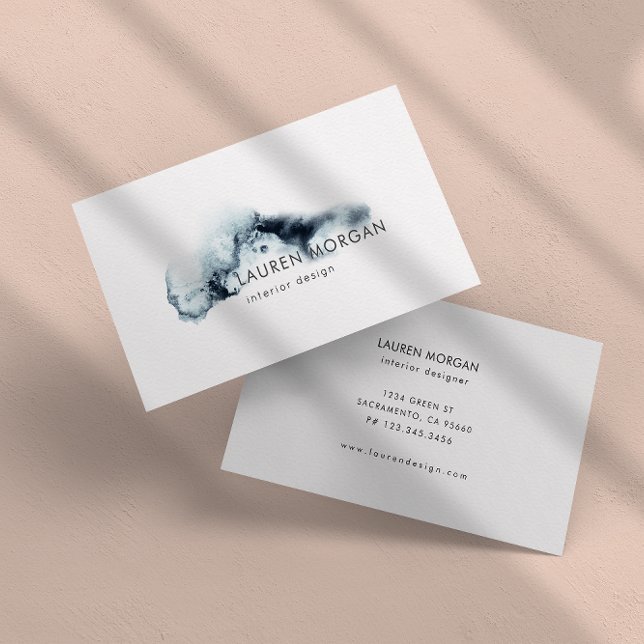 Watercolor Waves Blue Minimalistic Business Card (Creator Uploaded)