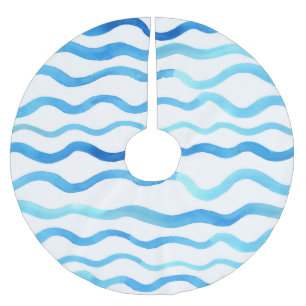 Watercolor Waves: Blue Turquoise Seamless. Brushed Polyester Tree Skirt