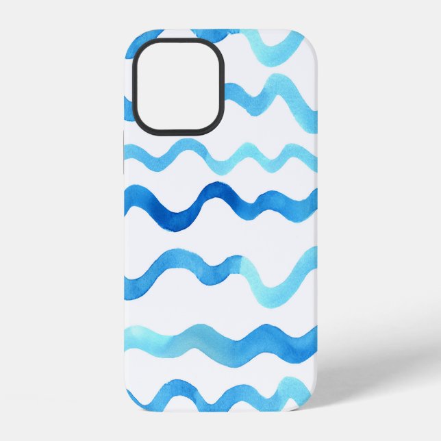 Watercolor Waves: Blue Turquoise Seamless. iPhone Case (Back)