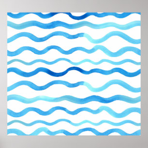 Watercolor Waves: Blue Turquoise Seamless. Poster