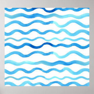 Watercolor Waves: Blue Turquoise Seamless. Poster