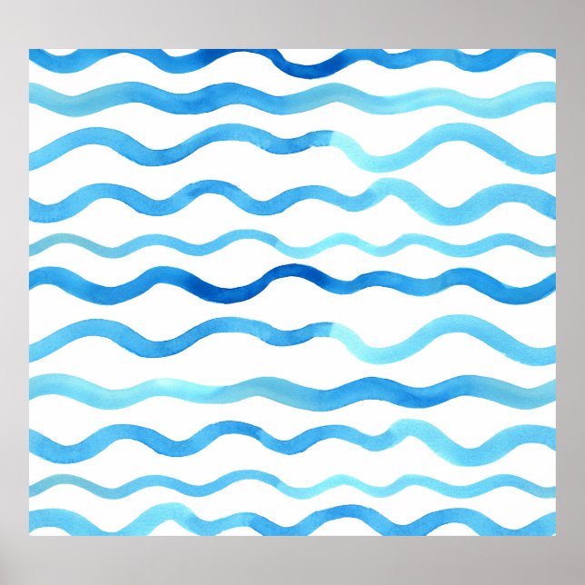 Watercolor Waves: Blue Turquoise Seamless. Poster (Front)