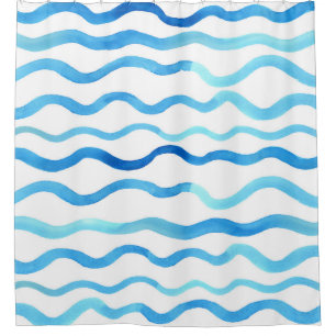 Watercolor Waves: Blue Turquoise Seamless. Shower Curtain
