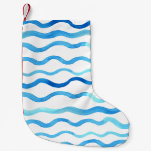 Watercolor Waves: Blue Turquoise Seamless. Small Christmas Stocking