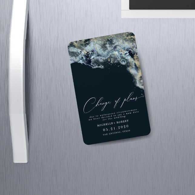 Watercolor Waves Gold Wedding Change The Date Magnet (Creator Uploaded)