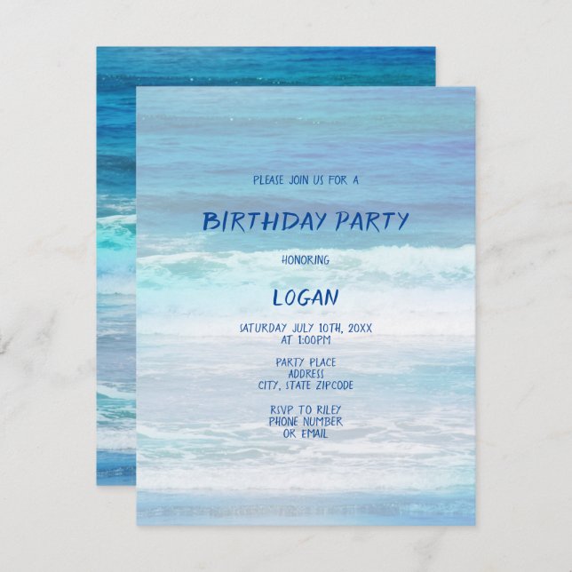 'Watercolor Waves' Invitation (Front/Back)