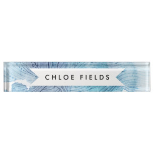 Watercolor waves ocean blue purple painted nameplate
