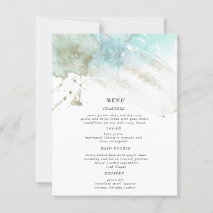Watercolor Waves Pastel Wedding Dinner Menu Card