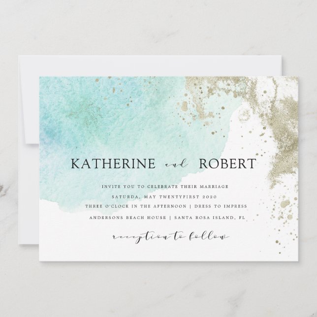 Watercolor Waves Pastel Wedding Invitation (Front)