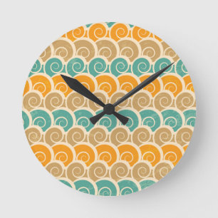 Watercolor Waves Pattern Round Clock