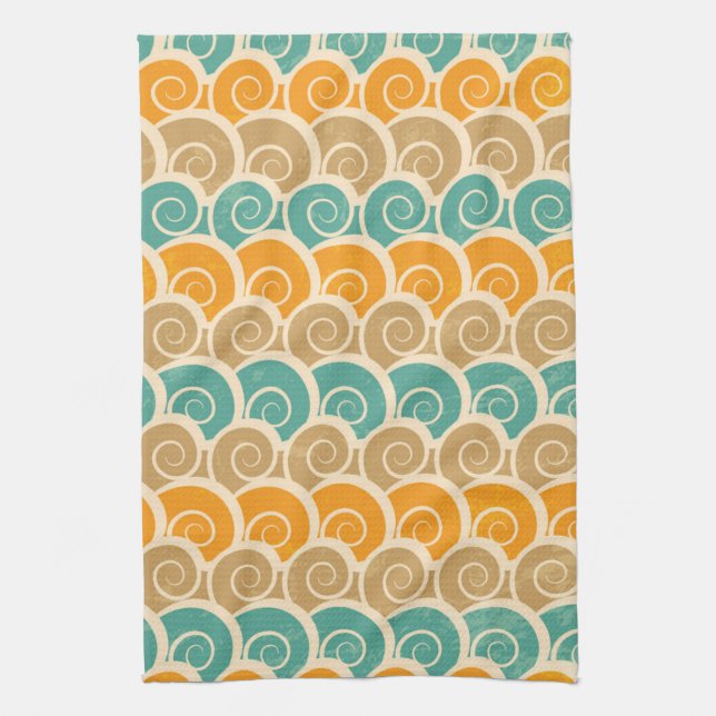 Watercolor Waves Pattern Tea Towel (Vertical)