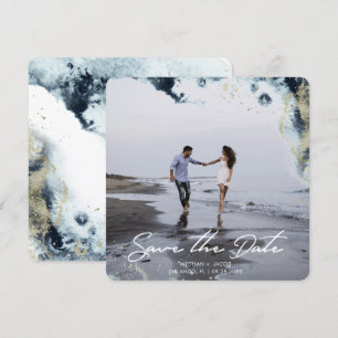 Watercolor Waves Photo Save the Date Card