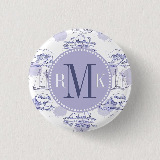 Watercolor Waves & Ships Pattern 3 Cm Round Badge (Front)