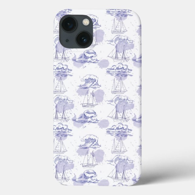 Watercolor Waves & Ships Pattern Case-Mate iPhone Case (Back)