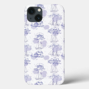Watercolor Waves & Ships Pattern iPhone 13 Case