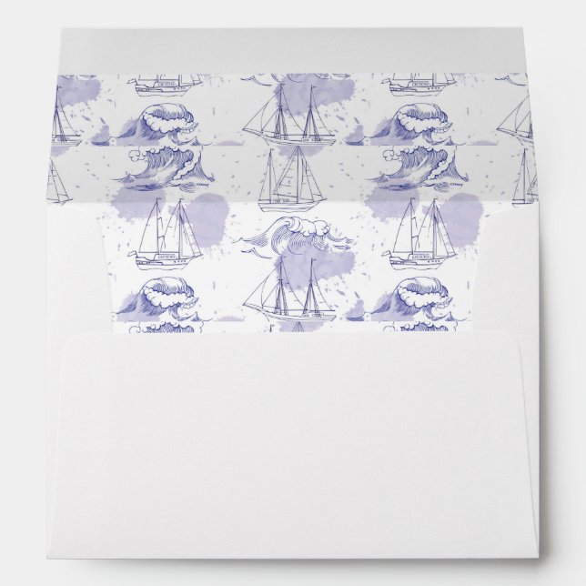 Watercolor Waves & Ships Pattern Envelopes (Back (Bottom))