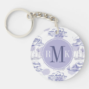 Watercolor Waves & Ships Pattern Key Ring