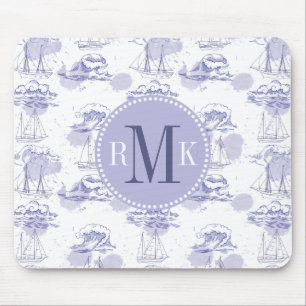 Watercolor Waves & Ships Pattern Mouse Pad