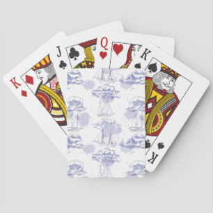 Watercolor Waves & Ships Pattern Playing Cards