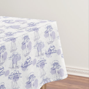Watercolor Waves & Ships Pattern Tablecloth
