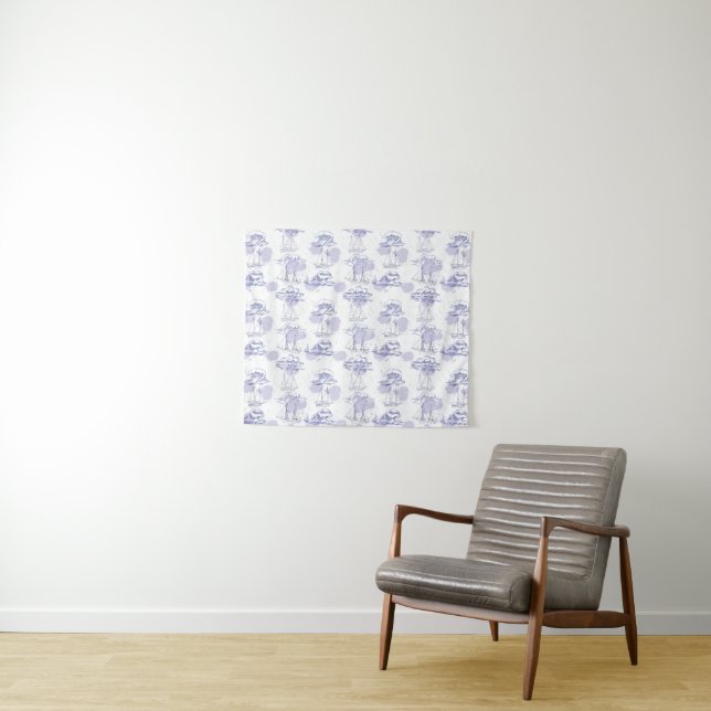 Watercolor Waves & Ships Pattern Tapestry (In Situ (Horizontal))