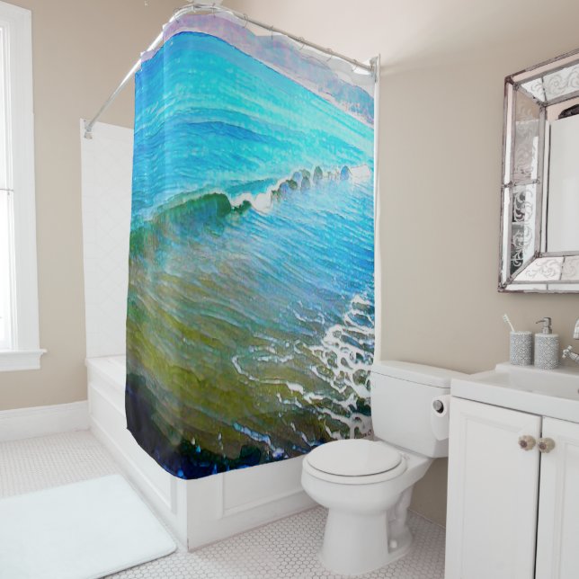 Watercolor Waves Shower Curtain (In Situ)