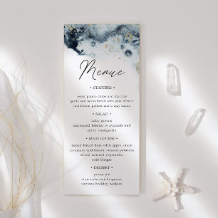 Watercolor Waves Wedding Dinner Menu Invitation