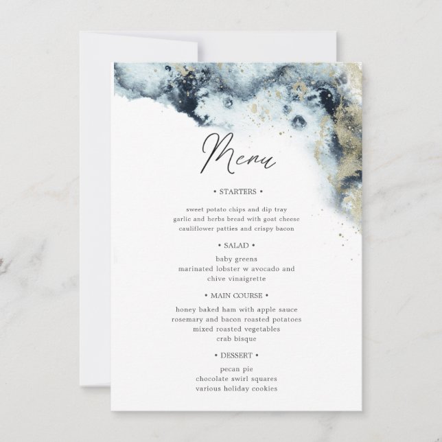 Watercolor Waves Wedding Dinner Menu Invitation (Front)