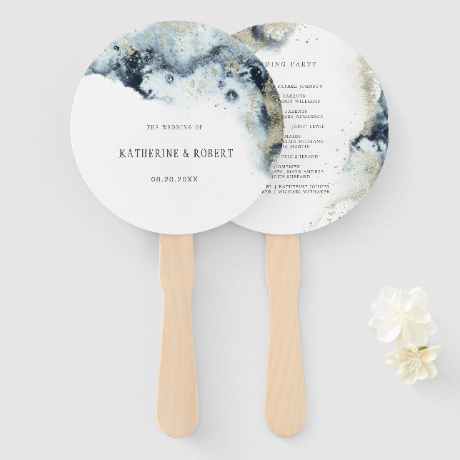 Watercolor Waves Wedding Program Hand Fan (Front and Back)