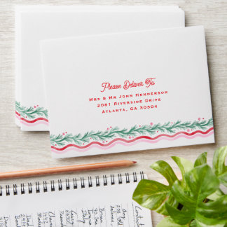 Watercolor Wavy Holiday Garland Edge Envelope