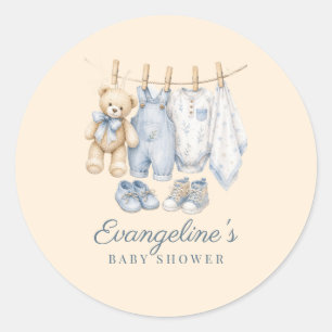Watercolor We Can Bearly Wait Blue Baby Shower Classic Round Sticker