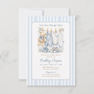 Watercolor We Can Bearly Wait Blue Baby Shower Invitation