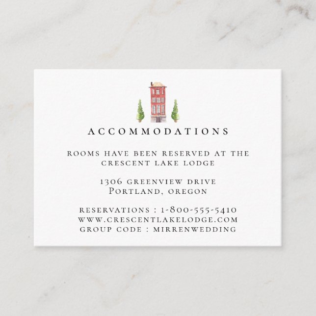 Watercolor Wedding Accommodations Enclosure Card (Front)
