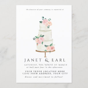 Watercolor Wedding Cake Floral Wedding Invitations