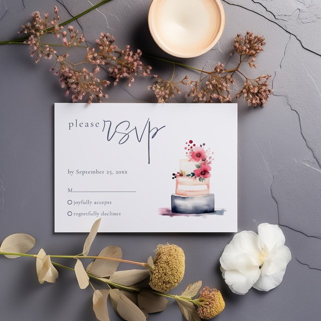 Watercolor Wedding cake RSVP Card (Watercolor Wedding Cake Illustration Wedding RSVP response card)