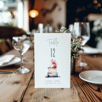 Watercolor wedding cake Table Number Seating Chart