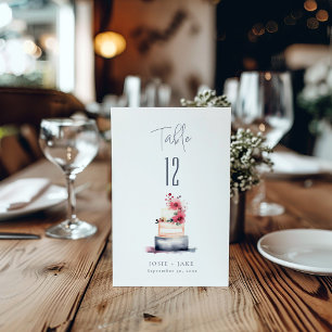 Watercolor wedding cake Table Number Seating Chart