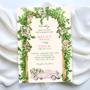 Watercolor wedding car invitation