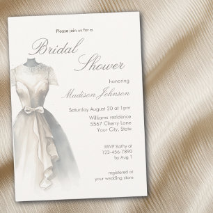 Watercolor Wedding Dress Bridal Shower Invitation