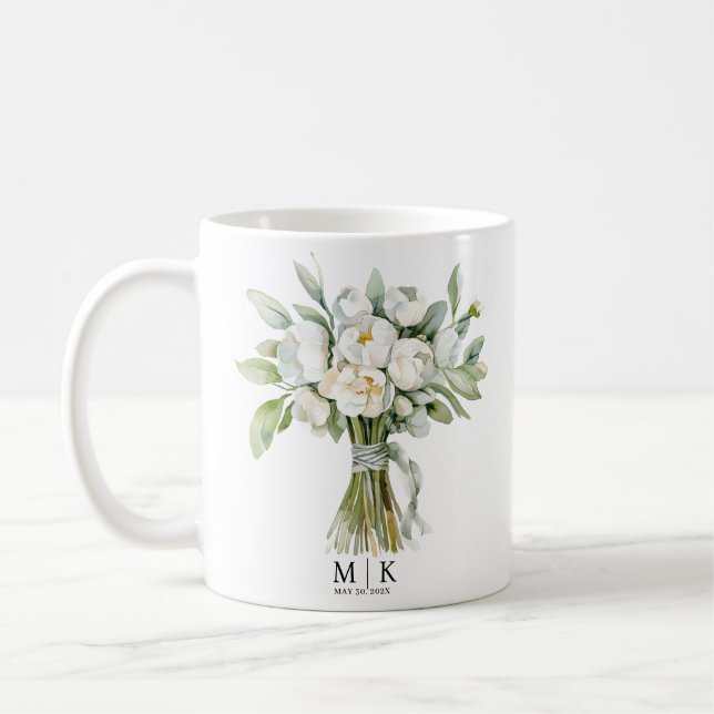 Watercolor Wedding Flower Bouquet Coffee Mug (Left)