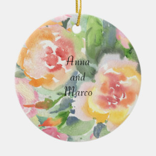 Watercolor wedding flowers , template  postcard ceramic ornament