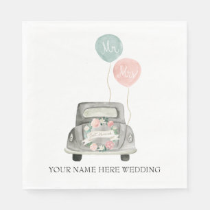 Watercolor Wedding Getaway Car Napkin