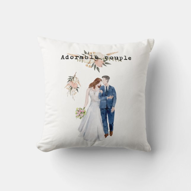 Watercolor Wedding gift Anniversary elegant floral Cushion (Front)