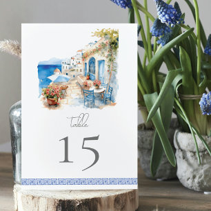 Watercolor Wedding Greece Table Number