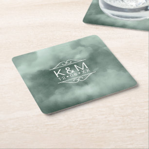 Watercolor Wedding Green ID654 Square Paper Coaster