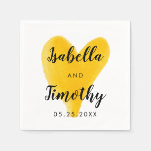 Watercolor Wedding Hand Lettering Yellow Heart Napkin