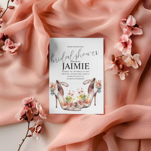 Watercolor Wedding Heels Floral Bridal Shower Invitation