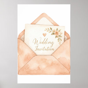 Watercolor Wedding Invitation in Blush Envelope Poster
